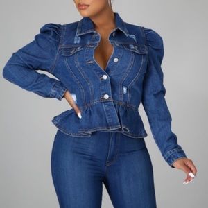 Puff Sleeve Peplum Denim Jacket